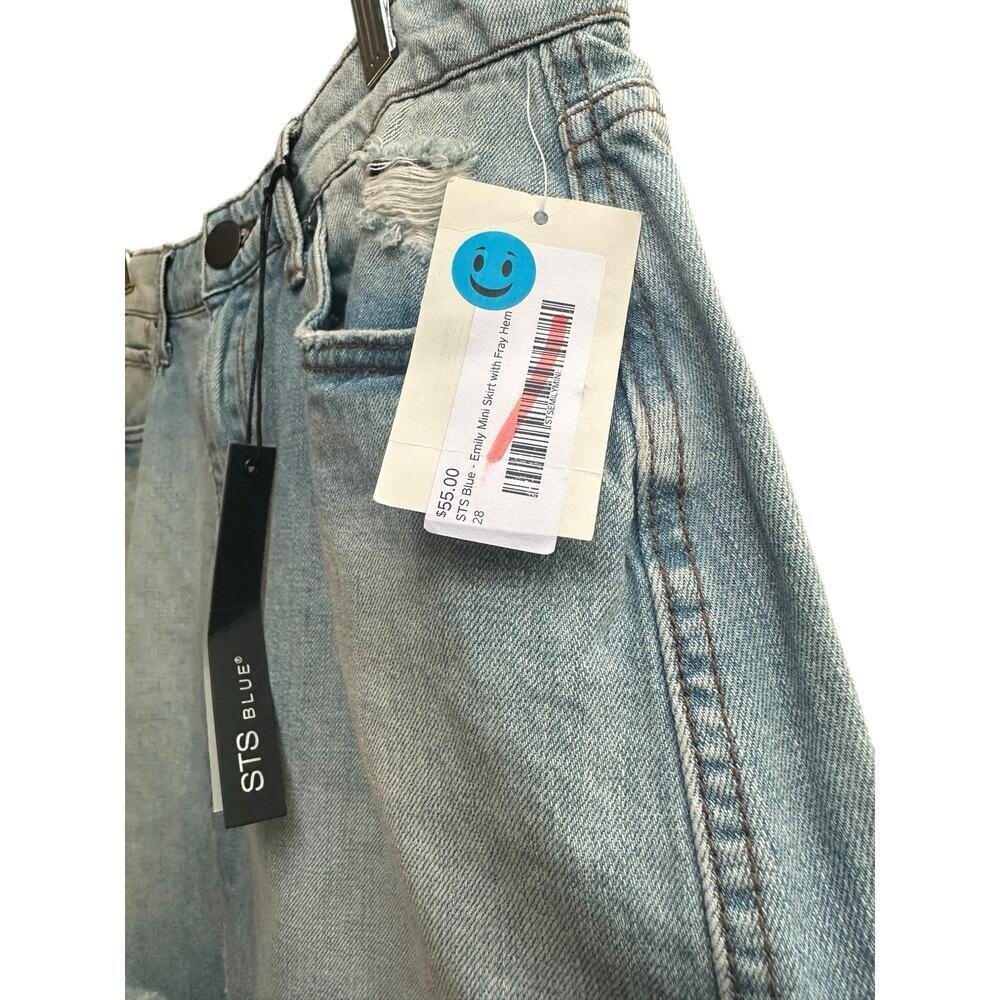 STS Blue Womens Emily Mini Denim Pencil Skirt Frayed Hem Pockets Distressed 28 - Picture 5 of 6